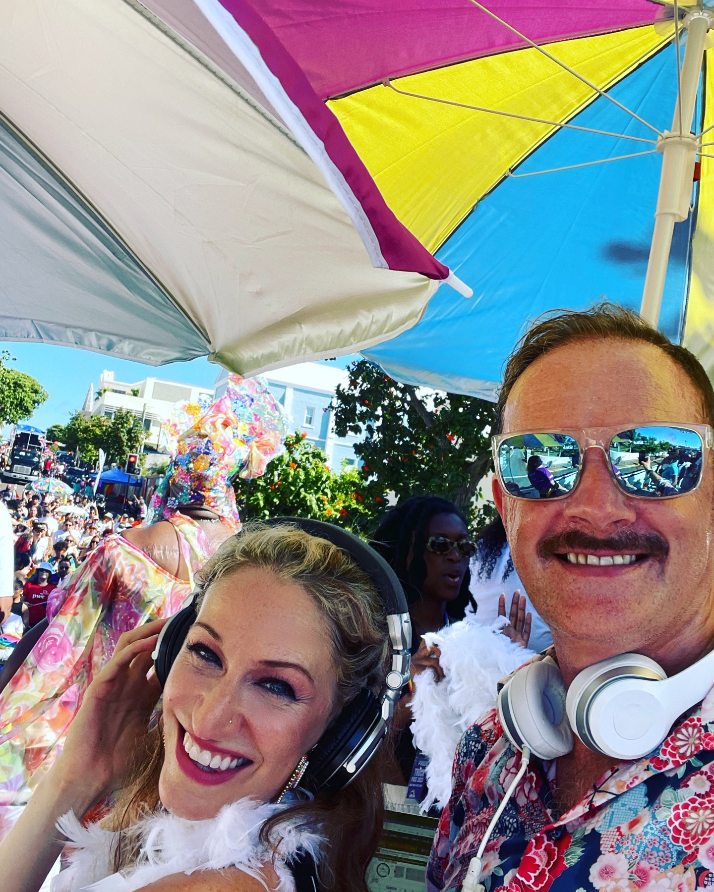 Lady E and Felix DJing at the Bermuda Pride Parade